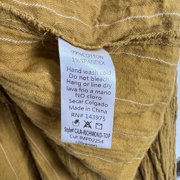 Carly Jean Los Angeles Button Front Blouse Top Mustard Yellow Women's Large - Picture 6 of 7